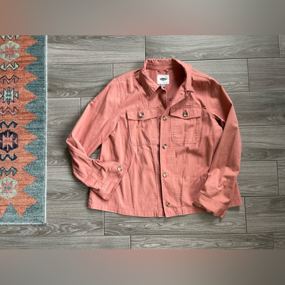 Colorful Oversized Denim Shirt/Jacket, Old Navy Size Large—Light Coral/Pink - Picture 3 of 12